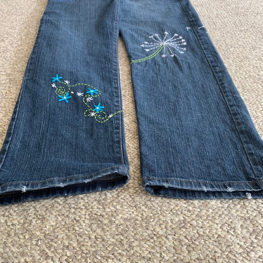Garnet Hill Jeans Blue Denim Embroidered Dandelion Flower Women 14 Boho Festival - Picture 8 of 16